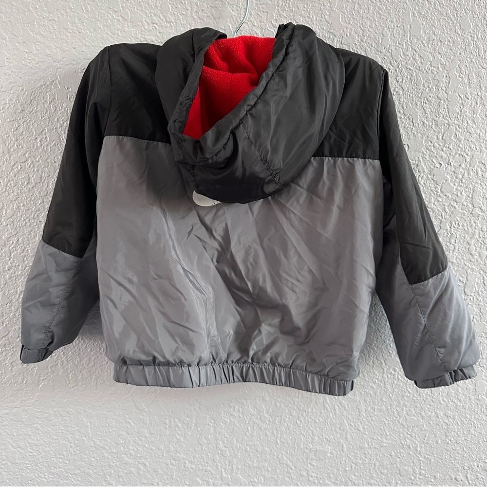 Nike 3T Fleece Lined Hooded Windbreaker Black Gray Jacket Toddler - Picture 3 of 16